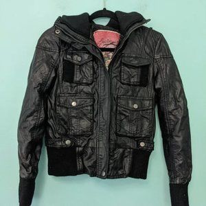 Collection B Black Faux Leather Bomber Jacket S